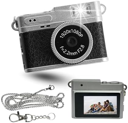 Mini Digital Camera with Filter Mode, 1080p Video, Flash Light, Leather Texture Small Working Camera with Metal Keychain Compact for Travel, Gifts & Fun Shooting
