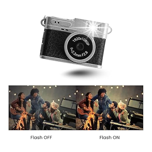 Mini Digital Camera with Filter Mode, 1080p Video, Flash Light, Leather Texture Small Working Camera with Metal Keychain Compact for Travel, Gifts & Fun Shooting