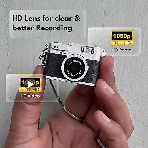 Mini Digital Camera with Filter Mode, 1080p Video, Flash Light, Leather Texture Small Working Camera with Metal Keychain Compact for Travel, Gifts & Fun Shooting