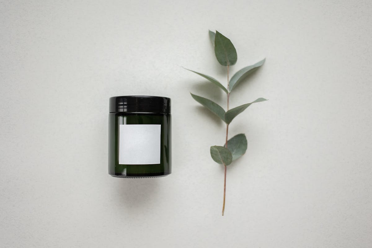 Minimalist candle jar with eucalyptus
